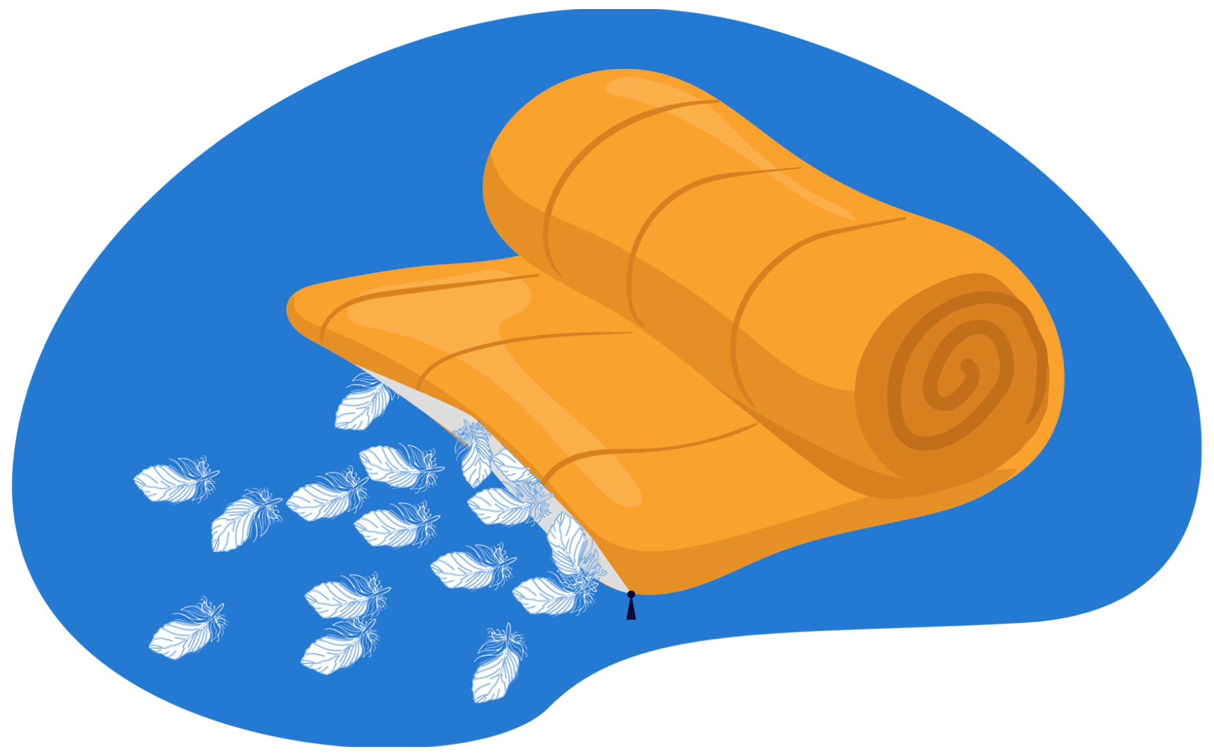 Interior de um saco cama em penugem